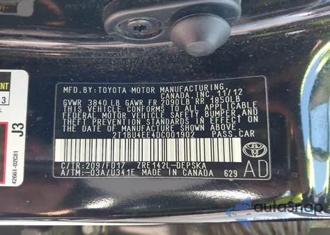 2013 Toyota Corolla S from USA, damaged, VIN 2T1BU4EE4DC001902